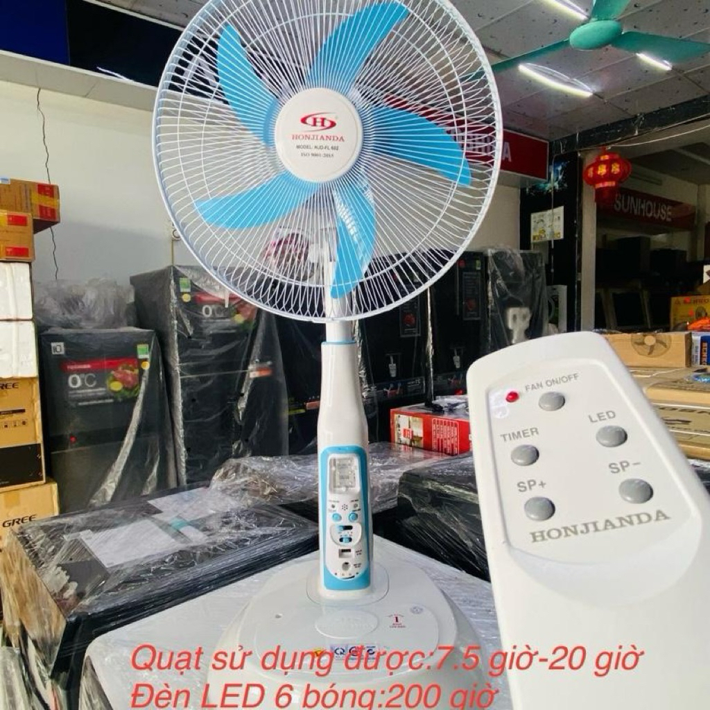 Quạt sạc tích điện AC/DC Honjianda HJD-FL 602 – 16 inch,có điều khiển, thiết kế hiện đại, hiệu suất 