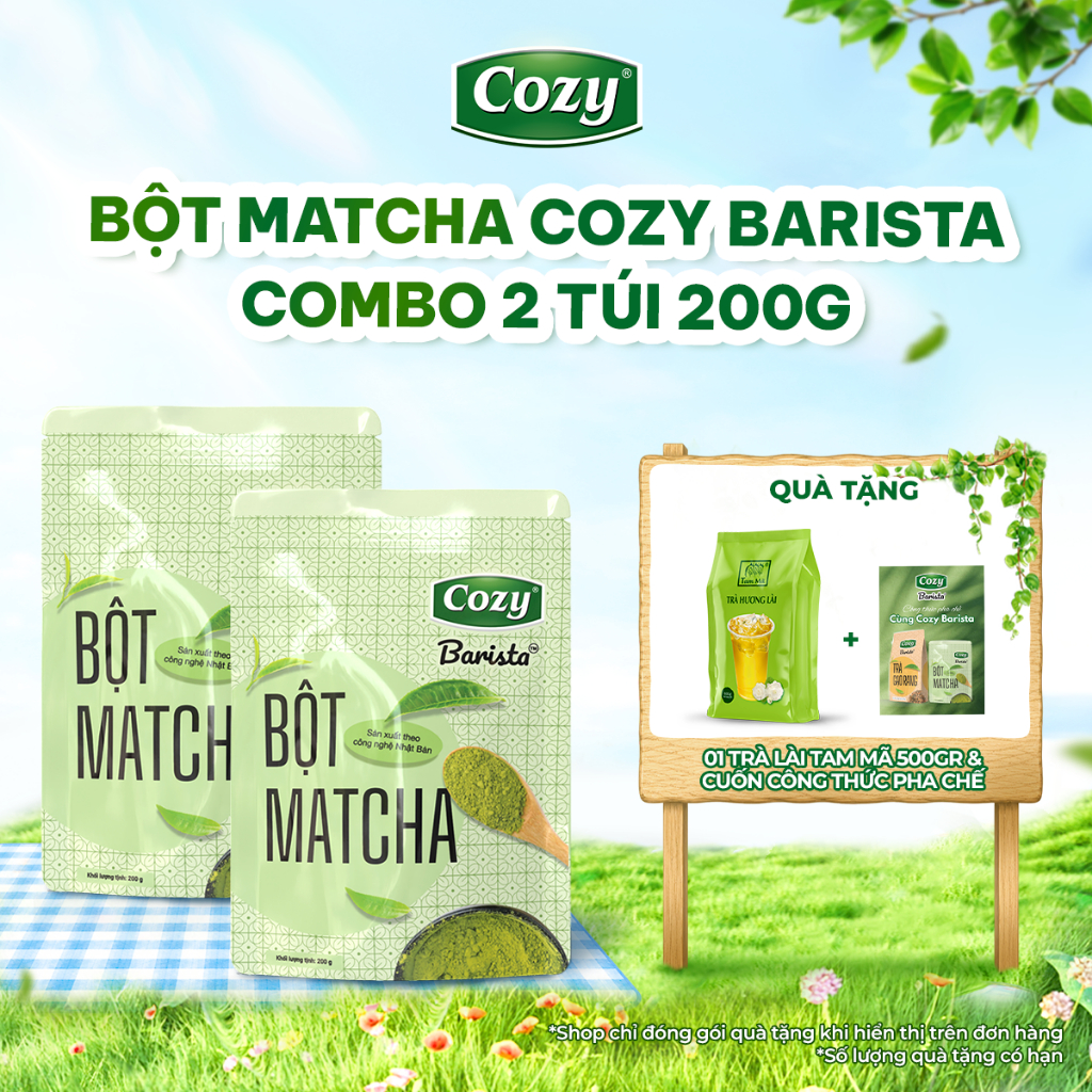 Combo 10 Gói Bột Matcha Cozy Barista, Bột Trà Xanh Pha Matcha Latte Dây Chuyền Sản Xuất Nhật Bản