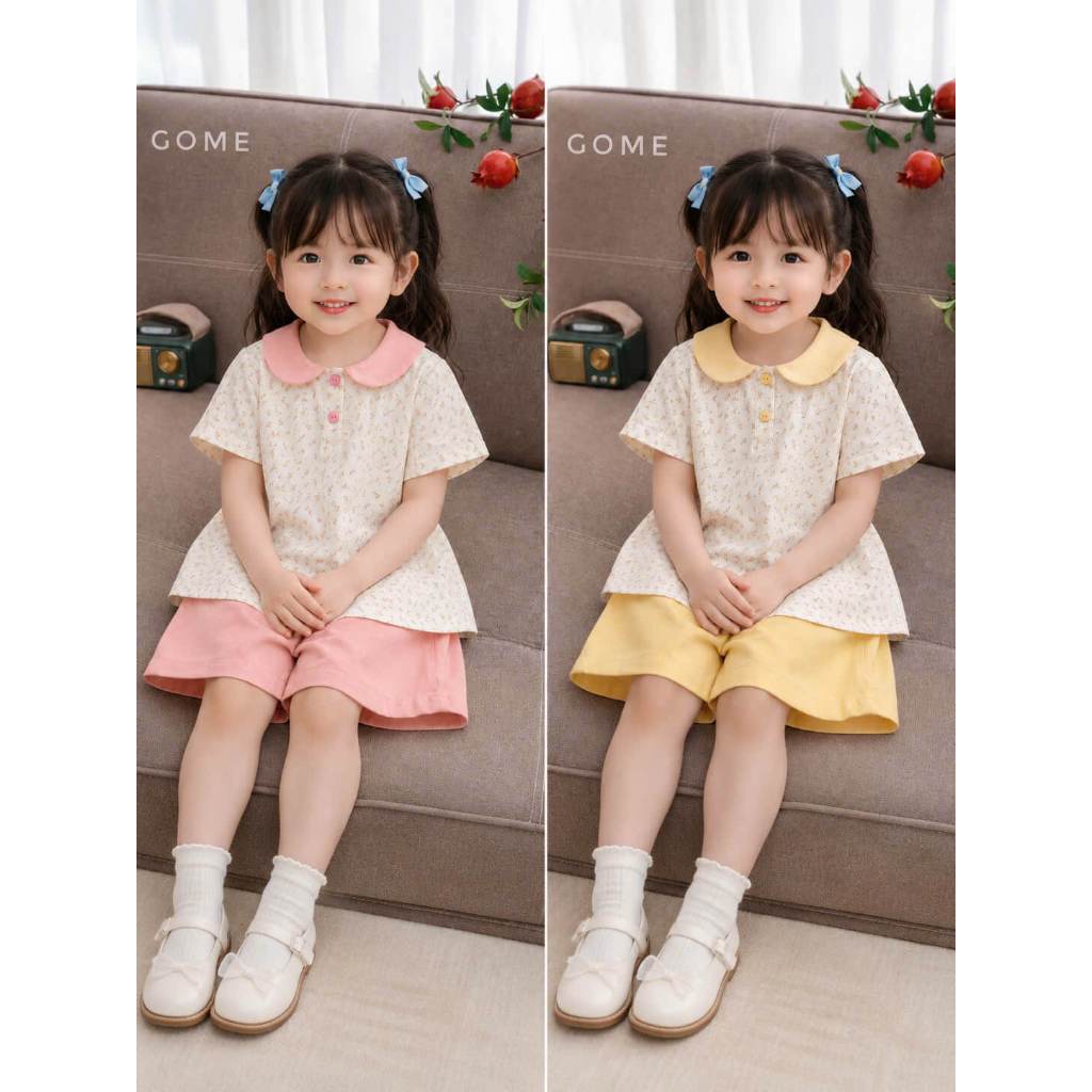 GOME - Set Linen cộc tay bé gái 10-45kg