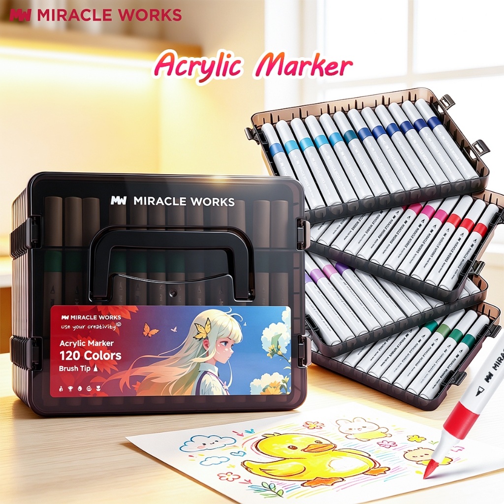 Miracle Works Bút Màu Acrylic Marker (Đầu bàn chải) 36/48/60/80/120 màu, Tăng Thêm 90% Mực, Màu Tô T