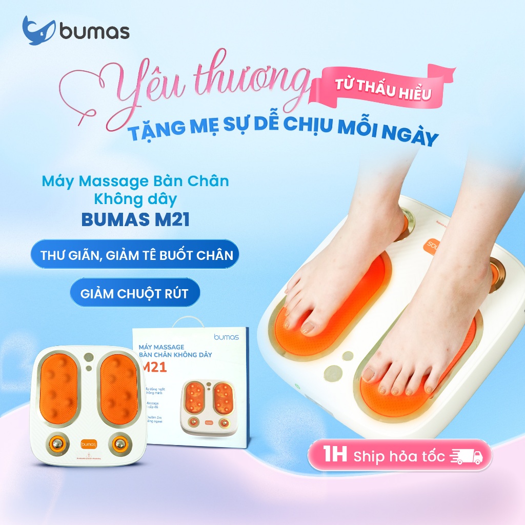 [LIVE x BUMAS] Máy Massage Bàn Chân Không Dây BUMAS M21 - Chườm Ấm Ánh Sáng Đỏ 40 Độ, 12 Đầu Bi Lăn 