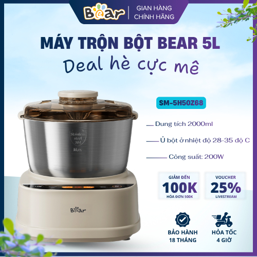 SM-5H50Z68 Máy Nhào Bột Bear 5L Cối Inox 304 Cao Cấp Nhồi Bột Nhanh Chóng Tiết Kiệm Thời Gian