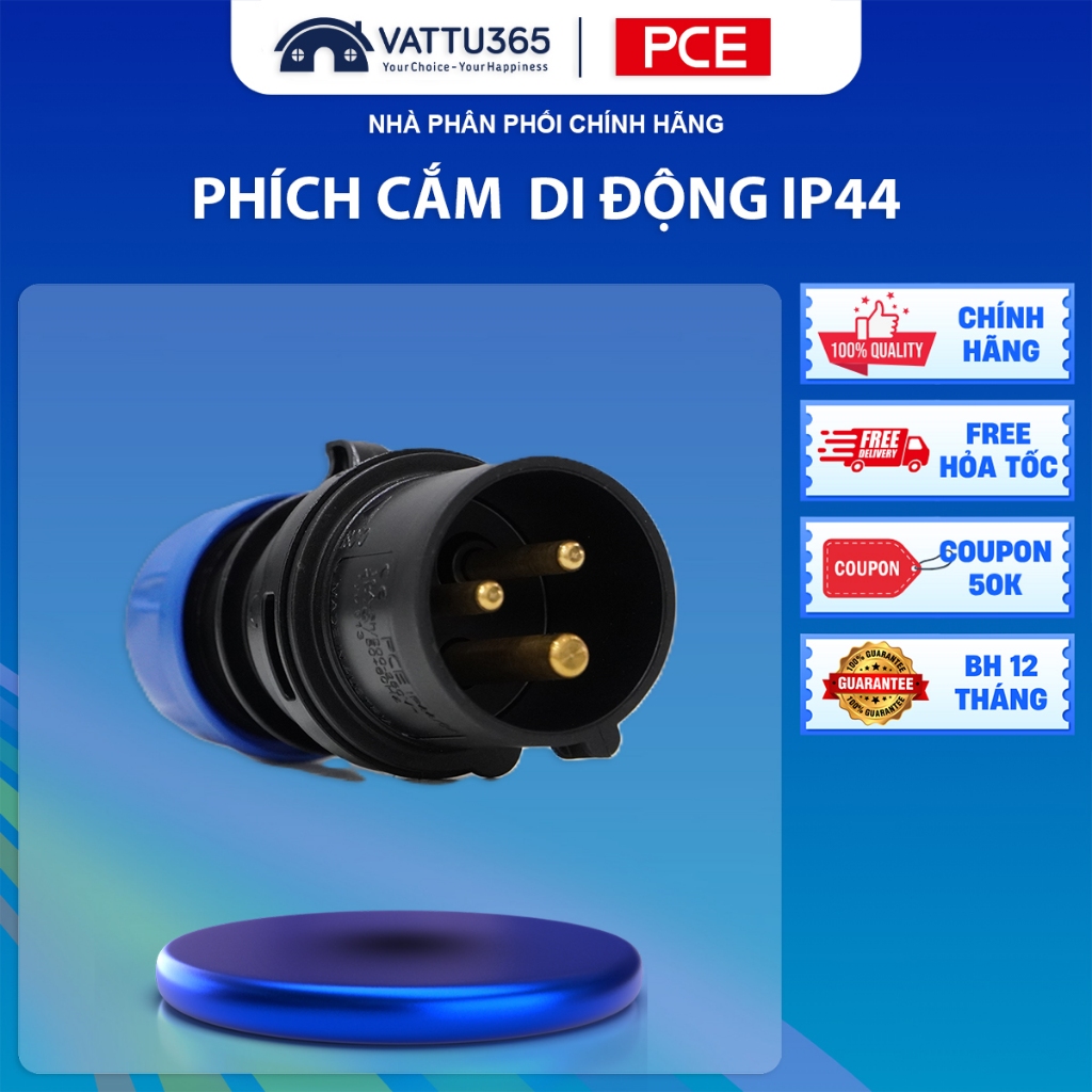 Phích cắm di động IP44 không kín nước F013-6ECO | Splashproof Plug PCE chính hãng 16A-3P-230V