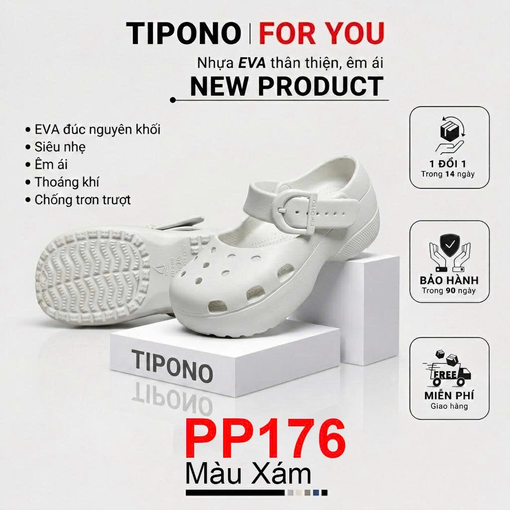 TIPONO PP176 BUCKLE CLOGS Dép Sục Nữ Cao 5-6cm Nhựa EVA Đúc Siêu Nhẹ Kiểu Giày Búp Bê Ballet