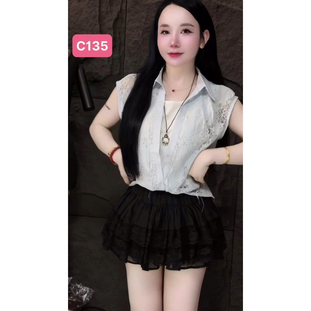 C135 - Áo Sơ Mi Ren Phối Lớp