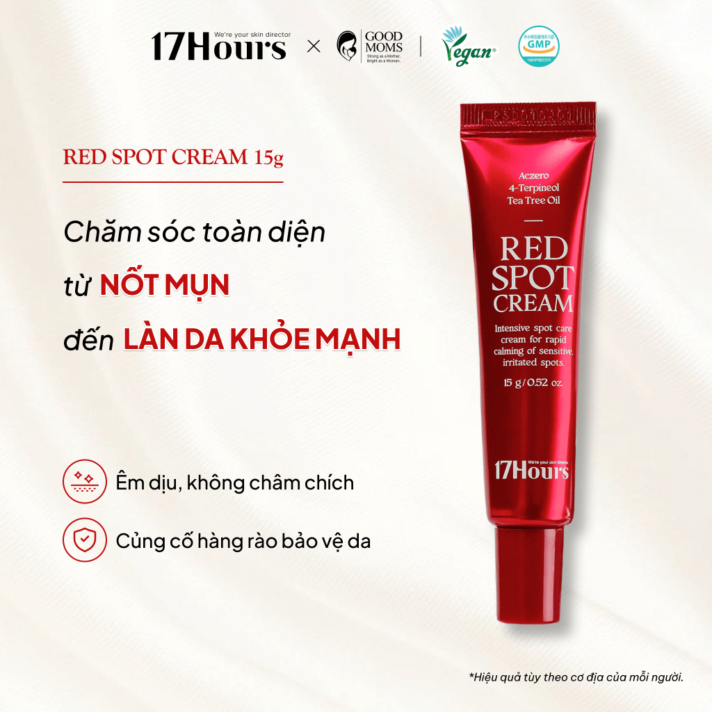 Kem Chấm Mụn 17Hours Red Spot Cream 15g Thuần Chay, chiết xuất tràm trà, dịu mụn sưng viêm, gom cồi 