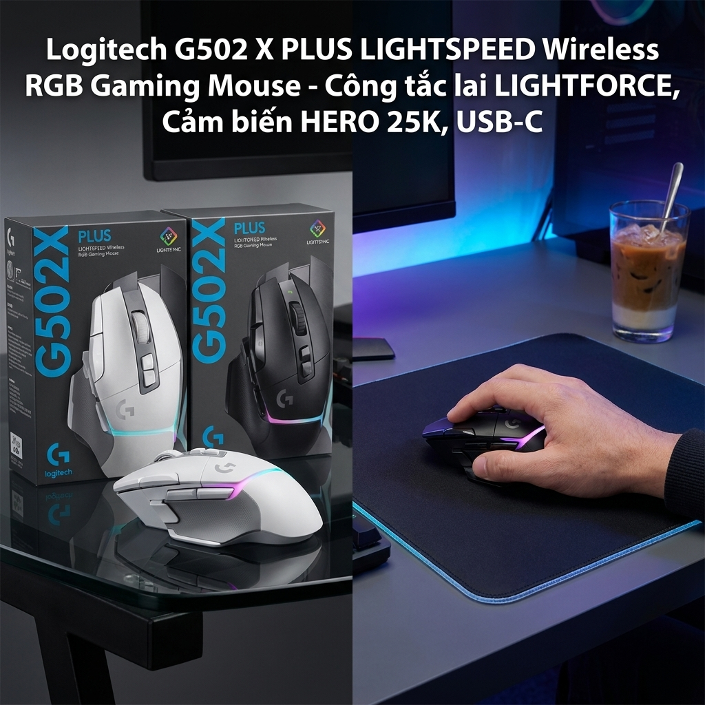 Logitech G502 X PLUS LIGHTSPEED Wireless Gaming Mouse RGB Sạc USB-C HERO 25K