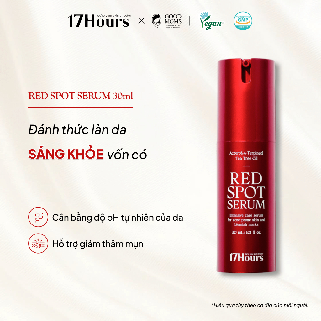 Tinh chất dưỡng da 17Hours Red Spot Serum 30ml, thuần chay, chiết xuất tràm trà, cân bằng độ pH của 