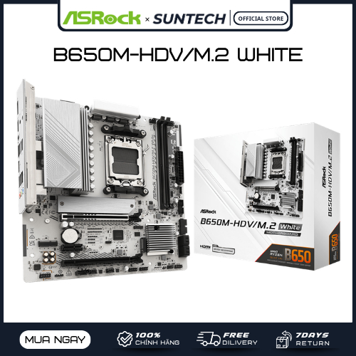 Mainboard ASROCK B650M-HDV/M.2 White | Socket AM5, DDR5, PCIe 4.0, Thiết Kế White "All-In", Giá Tốt