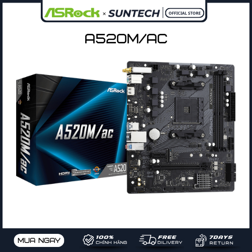 Mainboard ASROCK A520M/ac | Socket AM4, Tích Hợp WiFi & Bluetooth, DDR4, Thiết Kế Bền Bỉ, Giá Cực Tố