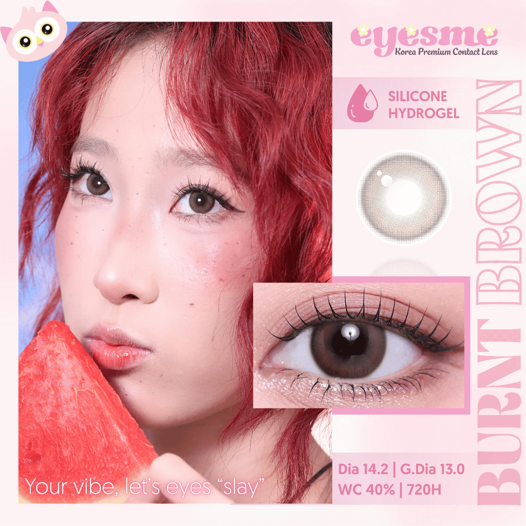Lens Eyesme - Burnt Brown - Lens nâu trầm tự nhiên - Kính áp tròng Hàn Quốc có độ cận