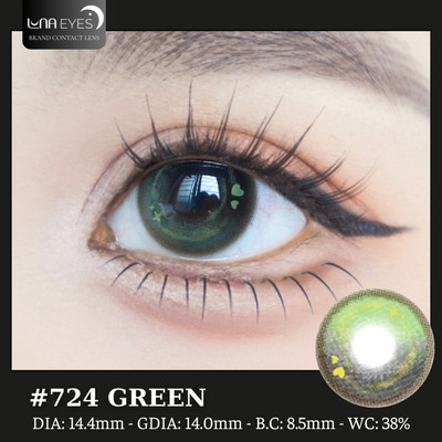 [6 tháng] Lens mắt 724 Green màu xanh đen mix light sáng nổi bật, size lớn - thương hiệu LUNA EYES