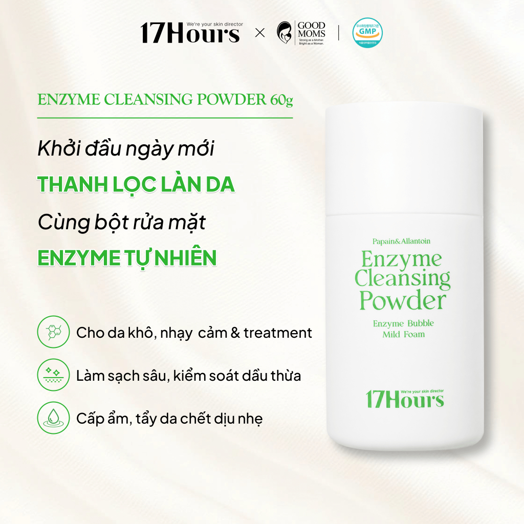 Bột Rửa Mặt 17Hours Enzyme Cleansing Powder 60g làm sạch sâu, kiểm soát bã nhờn, cho da khô, da nhạy