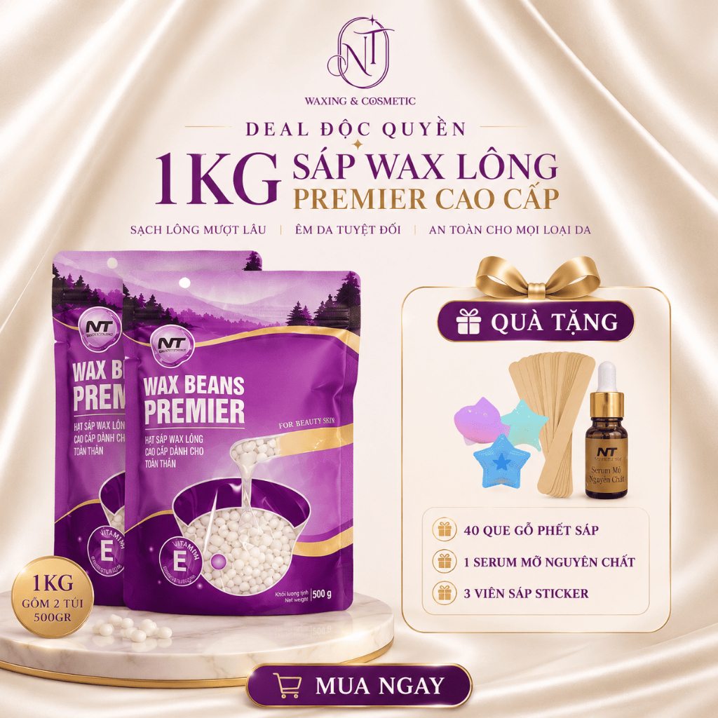Sáp Wax Lông Premier, Sáp Wax Lông Nóng siêu bám lông cao cấp khối lượng 1KG NT WAXING
