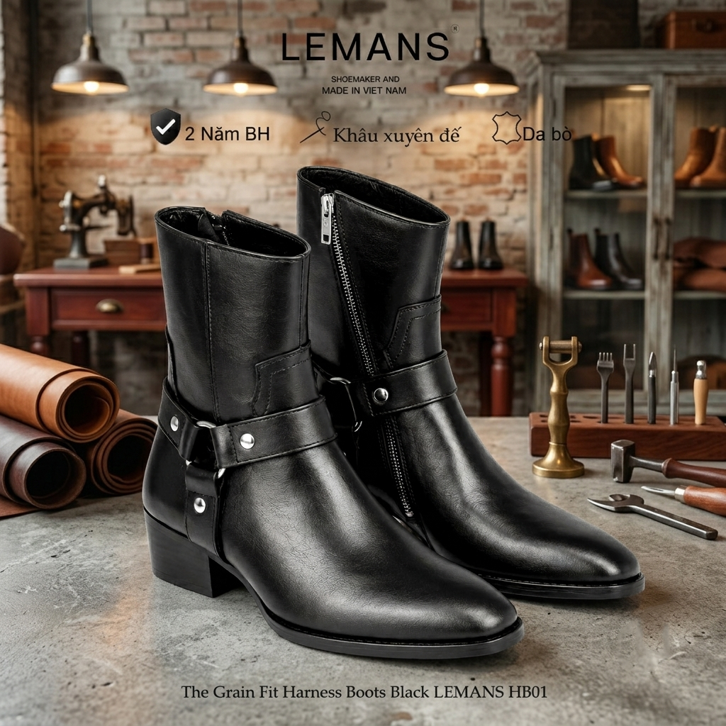Giày nam Harness Boots LEMANS HB01.6 da bò cao 6cm BH 12T