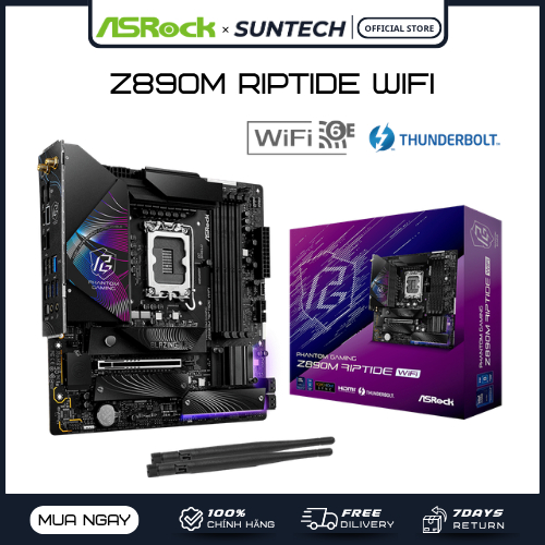 Mainboard ASROCK Z890M RIPTIDE WIFI | Socket LGA1851, PCIe 5.0, DDR5, Wi-Fi 7, Hiệu Năng Mạnh Mẽ, Th