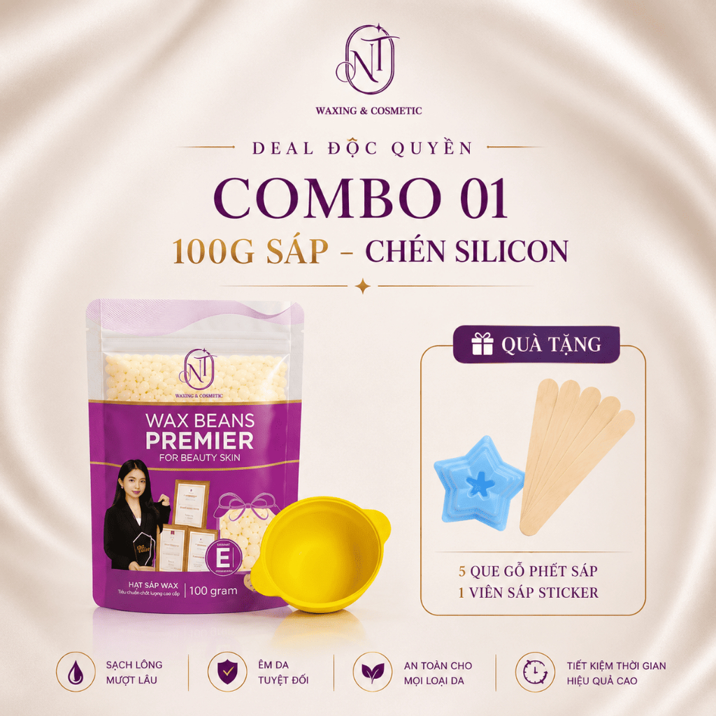 Combo Sáp Wax Lông Premier nhập khẩu siêu bám lông, chén nấu sáp NT WAXING