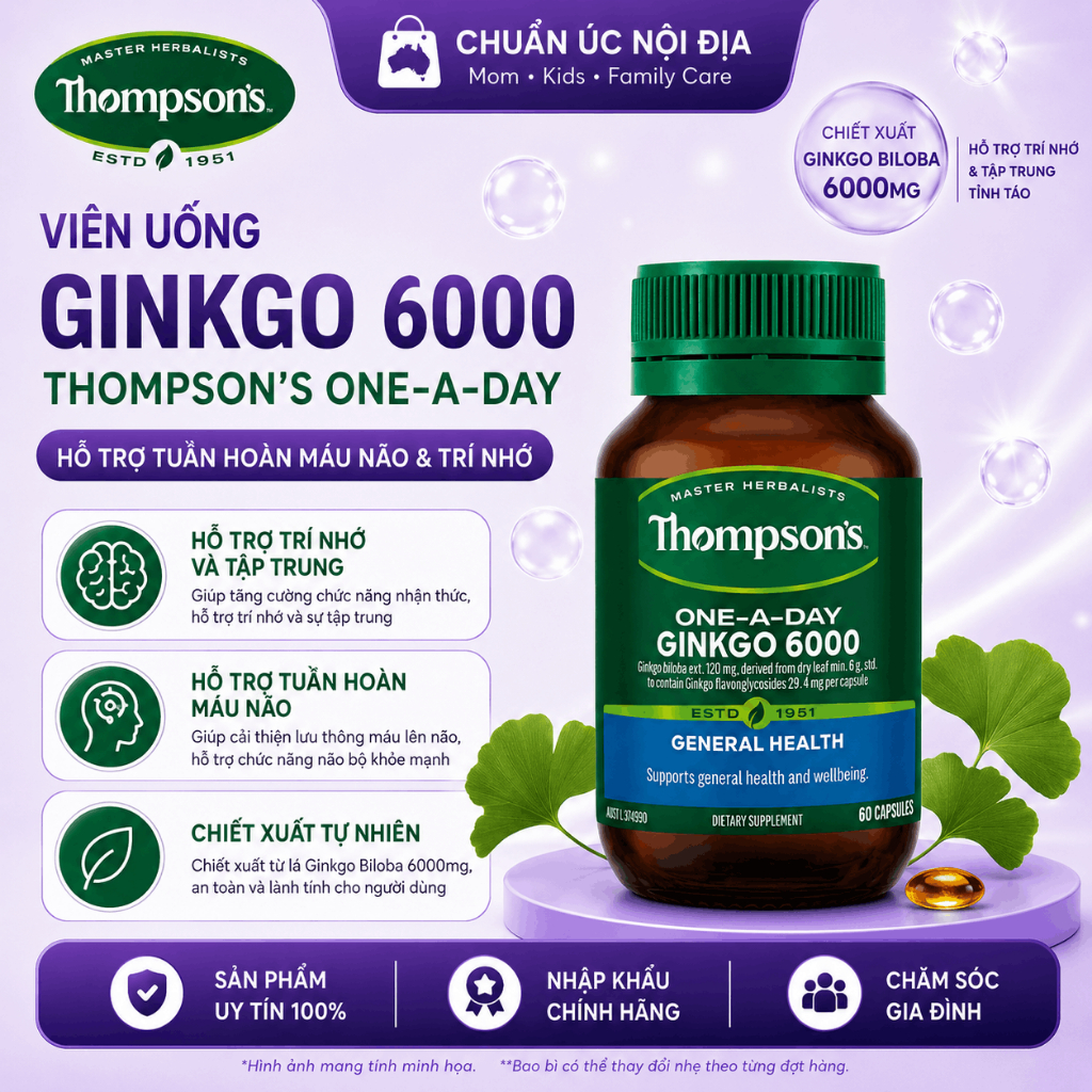 [2028] Bổ não tăng cường trí nhớ Thompson Ginkgo Biloba 6000mg