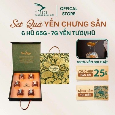 [Hoả Tốc HN] Hộp Quà Tặng 6 Hũ Yến Sào Chưng Sẵn 65g - 7G Yến Tươi - CiCi Thượng Đỉnh Yến - Hộp Quà Yến Cao Cấp