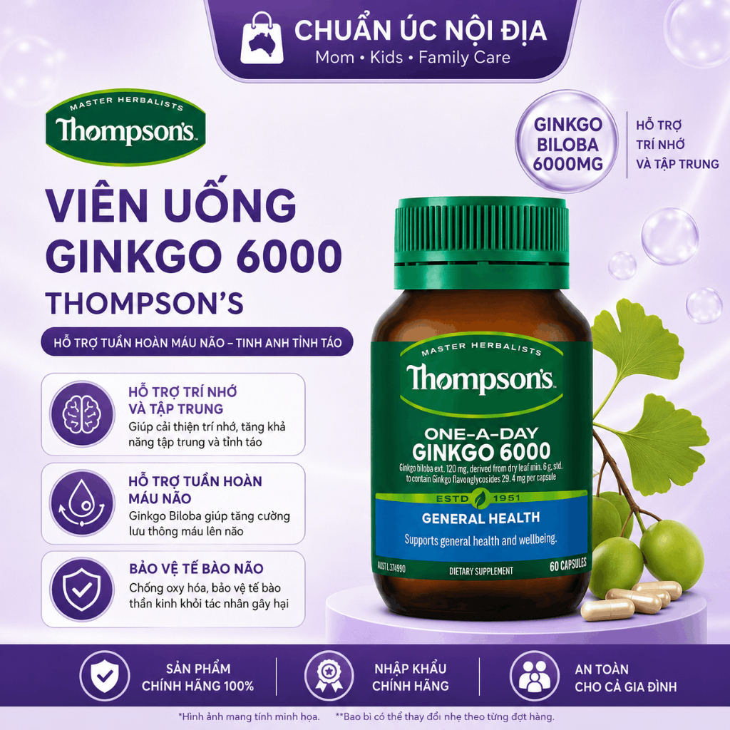 Bổ não tăng cường trí nhớ Thompson Ginkgo Biloba 6000mg