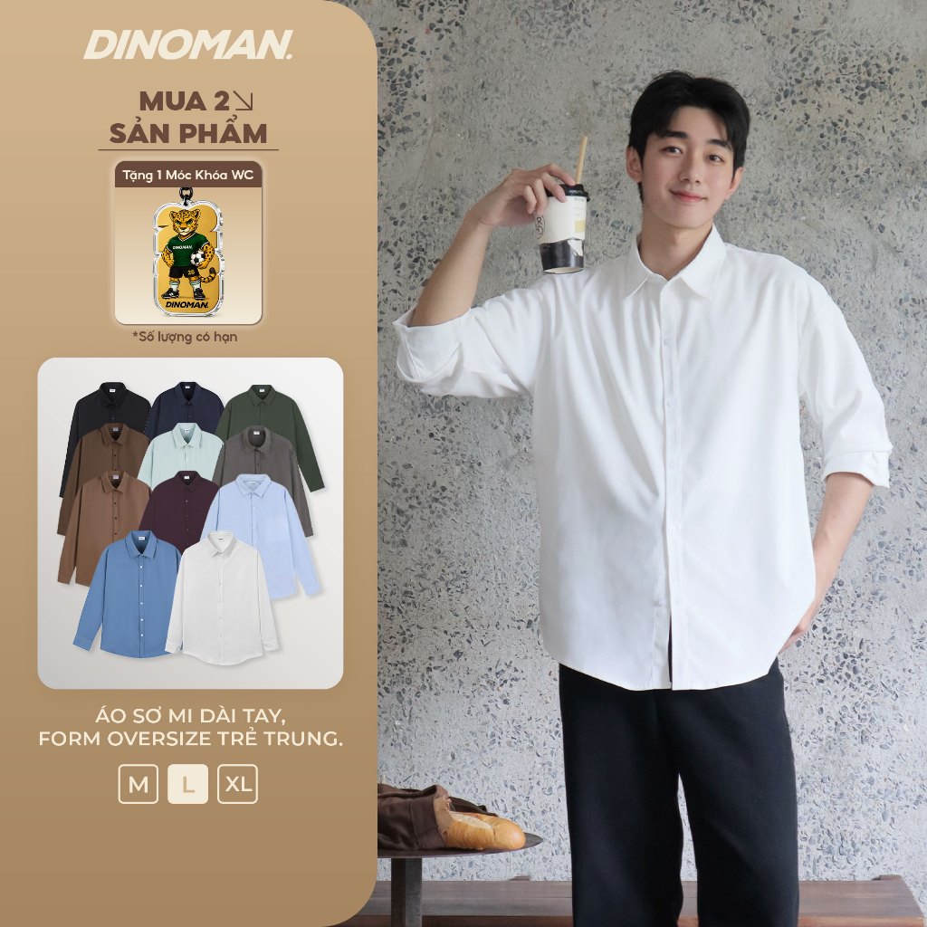 Áo Sơ Mi Dài Tay Nam Nữ Dinoman x Yumi Thấm Hút Tốt Mềm Form Oversize Nam Nữ Unisex Trẻ Trung - SM01