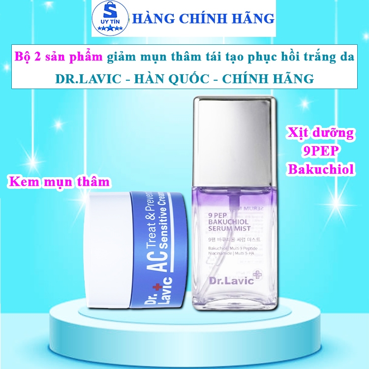 COMBO kem dưỡng da dầu mụn thâm Dr.lavic hàn quốc xịt dưỡng 9 pep bakuchoi dr lavic 9pep bakuchiol d