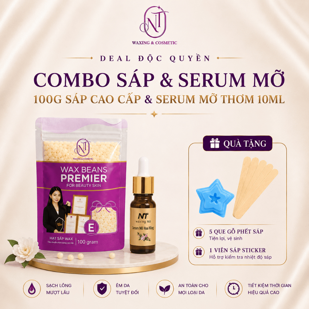 Combo Triệt Lông Sáp Wax Lông Premier nhập khẩu, 50ml Mỡ Trăn NT WAXING