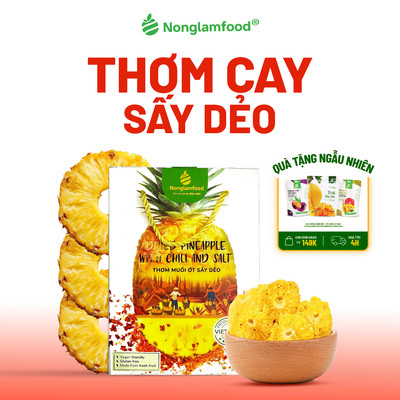 Thơm Sấy Dẻo Muối Ớt NONGLAMFOOD Dẻo Mềm Chua Cay Đậm Vị, Trái Cây Sấy Đồ Ăn Vặt Văn Phòng Hộp 500g