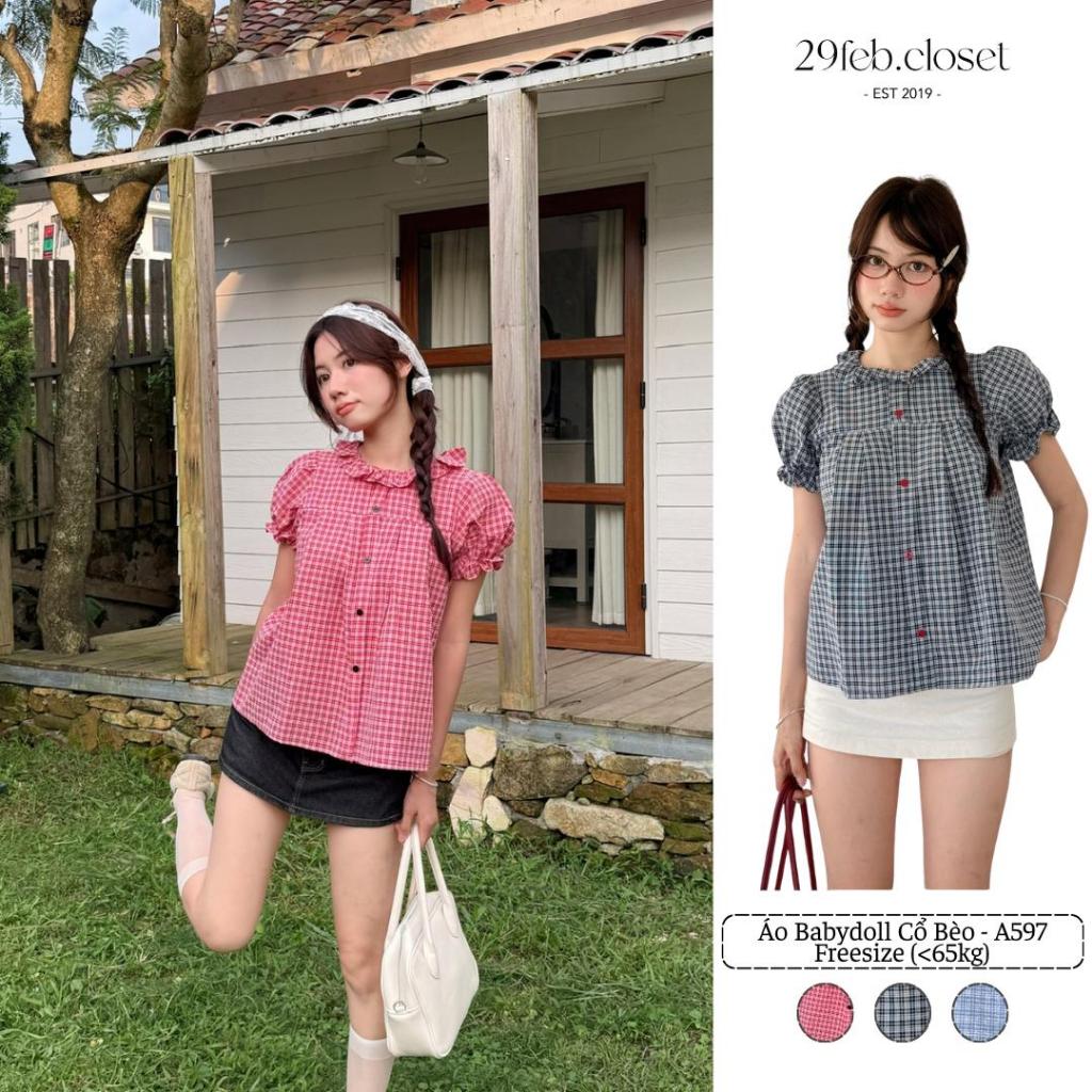 Áo babydoll kẻ caro cổ bèo tay bồng, áo kiểu nữ babydoll kẻ caro dành cho mùa hè – A597 - 29feb.clos