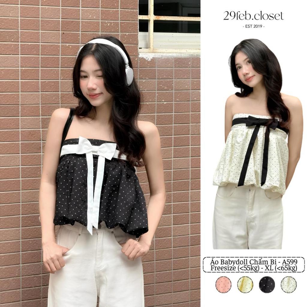 Áo babydoll quây phồng chấm bi thắt nơ, Áo kiểu nữ babydoll dễ thương dành cho mùa hè - 29feb.closet