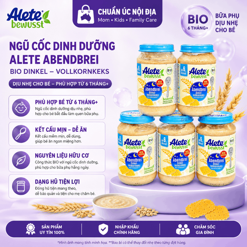 [TEM PHỤ] Hũ Dinh Dưỡng ALETE Đức 190g, ngũ cốc dinh dưỡng Alete cho bé từ 6 tháng, mận nghiền, mận 