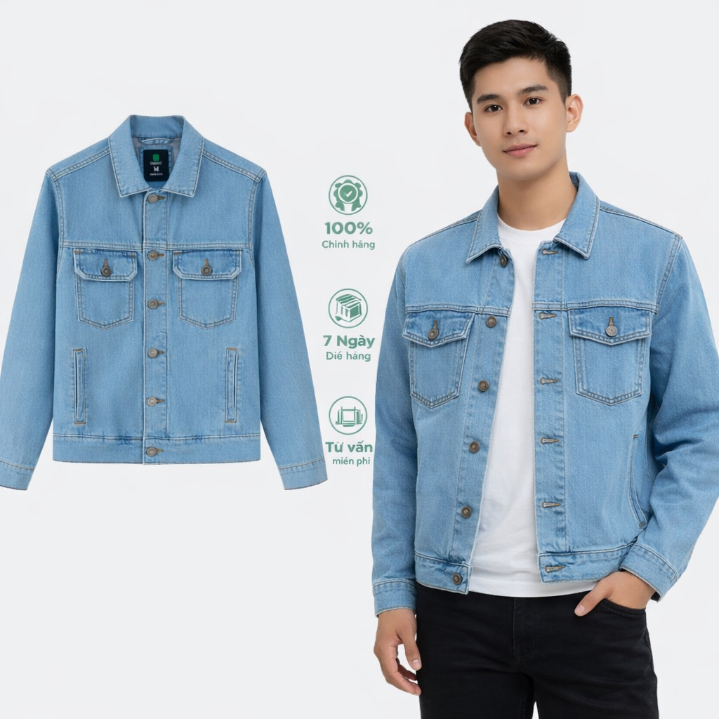 Áo Khoác Jaclet chất jean Form Rộng, Unisex Màu Xanh Trẻ Trung Phong Cách THESSTOREE- J154