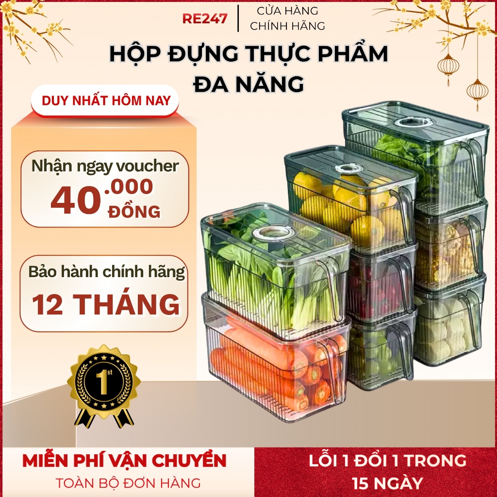 Hộp nhựa đựng thực phẩm có quai cầm tiện dụng, hộp bảo quản thực phẩm tủ lạnh tươi ngon nhựa đa năng