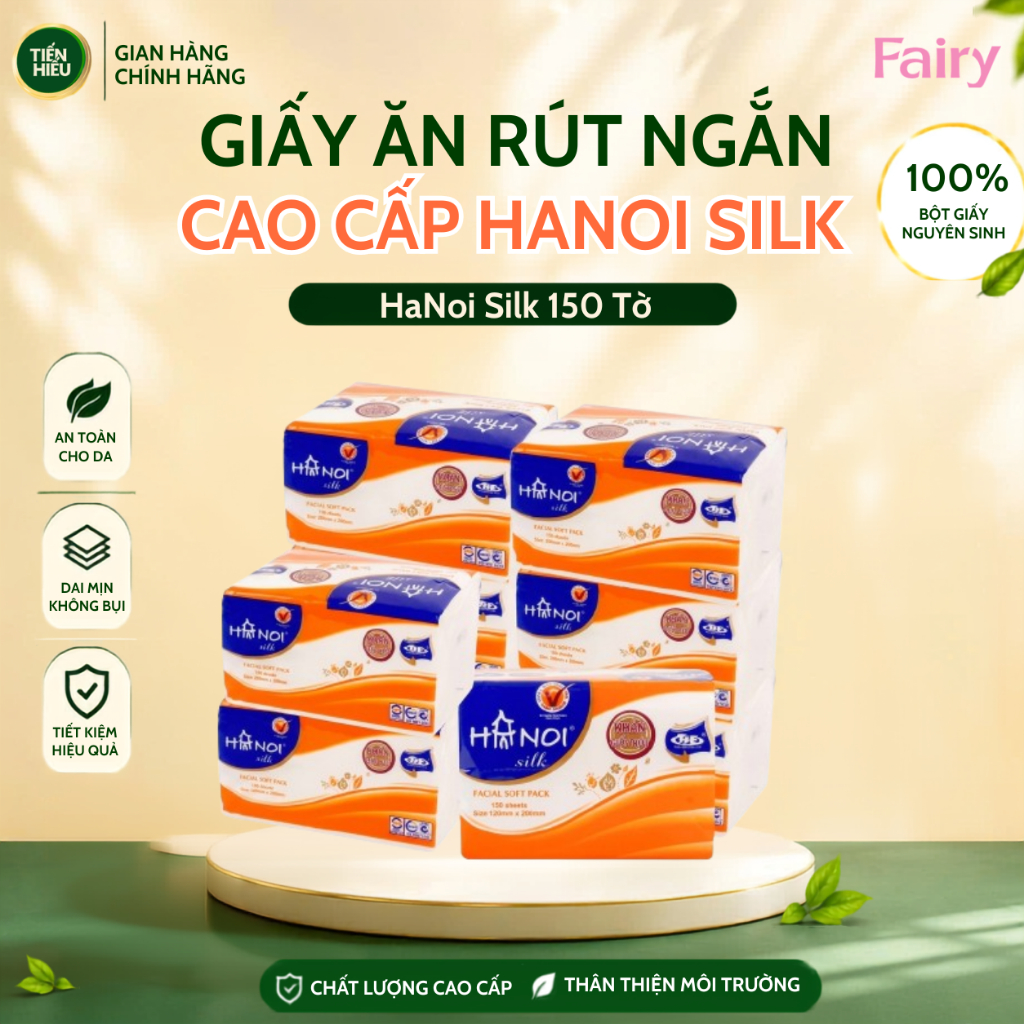 Giấy Ăn Rút HaNoi Silk 3 Lớp Cao Cấp Mềm Mịn, Bền Dai, Thấm Hút Tốt, Tiện Lợi, An Toàn - Gói 150 Tờ