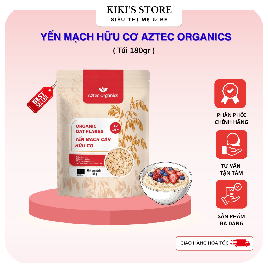 Yến Mạch Ăn Liền Hữu Cơ Aztec Organic 180g Cho Bé Ăn Dặm Ngũ Cốc Organic