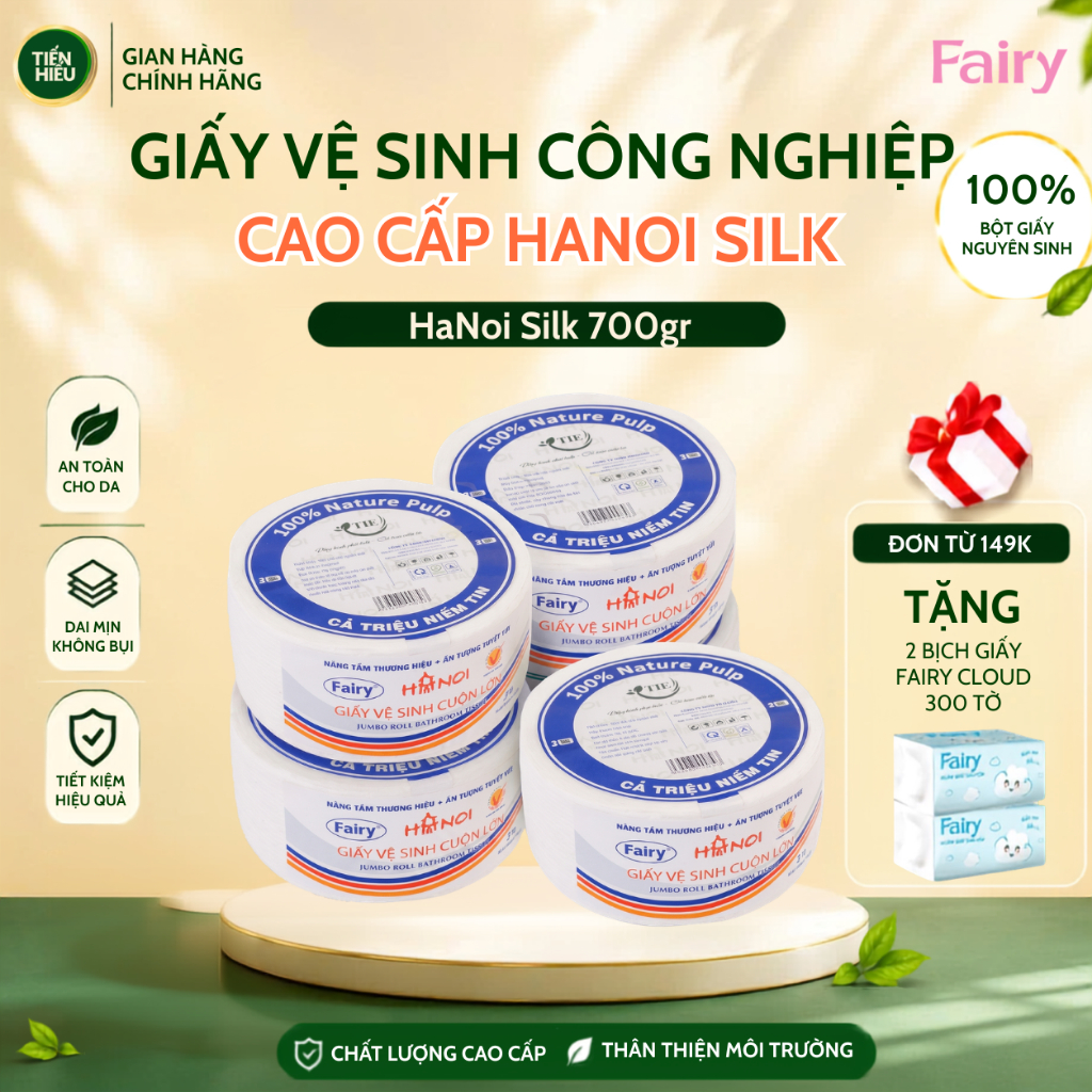 Giấy Vệ Sinh Công Nghiệp HaNoi Silk Cao Cấp 3 Lớp, Mềm Dai, Không Bụi Mịn - Cỡ Lớn 700gr