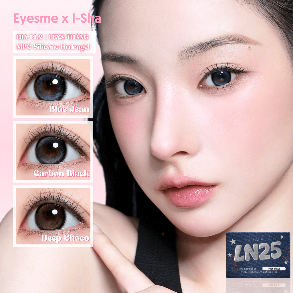 [Eyesme x I-Sha] Kính áp tròng I-Sha LN25 Carborn Black / Blue Jean / Deep Choco lens highlight tạo 