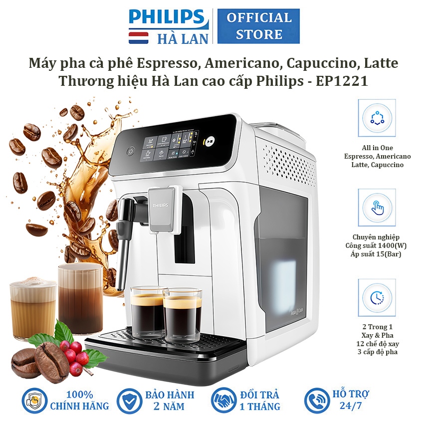 Máy pha cà phê Espresso, Americano tự động và Capuccino, Latte thương hiệu Hà Lan cao cấp Philips EP