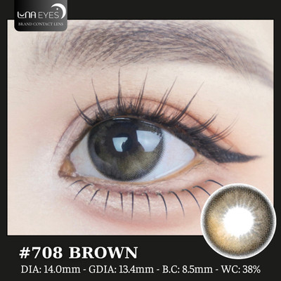 [6 tháng] Lens mắt 708 Brown màu nâu đen filter tự nhiên, có viền, size nhỏ - thương hiệu LUNA EYES