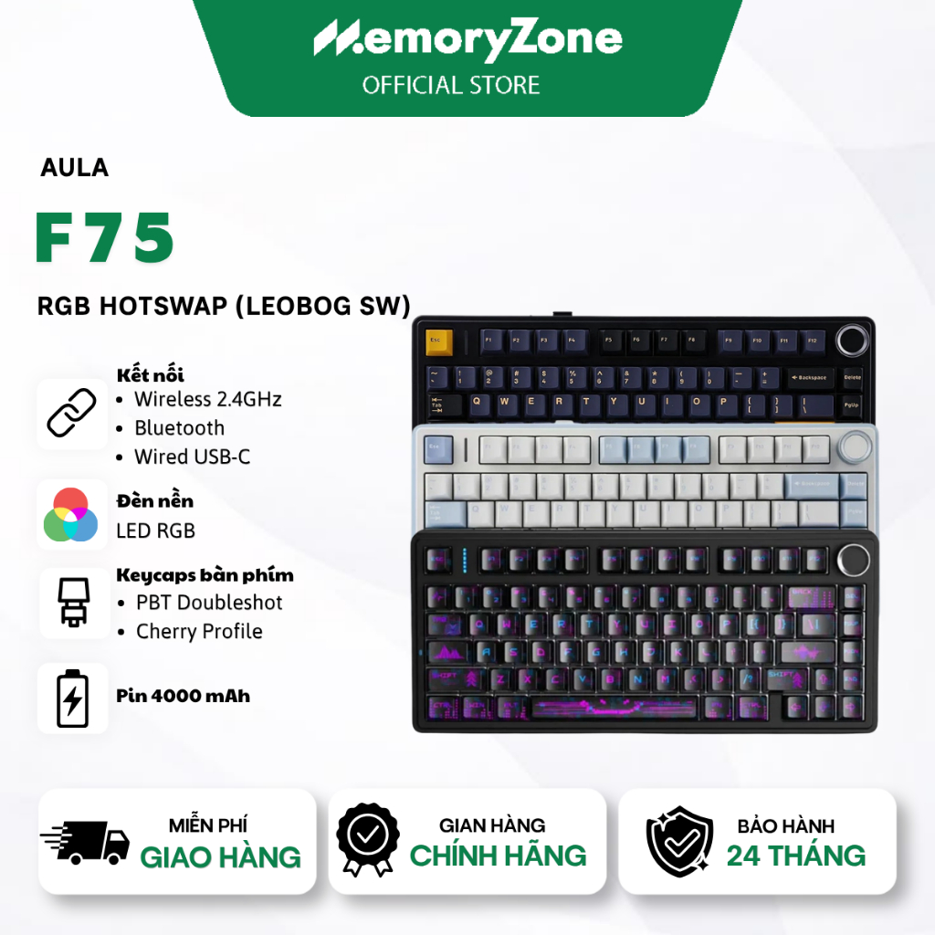 [BẢO HÀNH 24 THÁNG] Bàn phím cơ không dây AULA F75 Neo Night/Black - Kết nối 3 chế độ, Hotswap, Có L