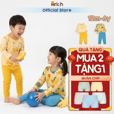 Bộ dài tay cài vai họa tiết Jungle Arich. bộ dài tay trẻ em mùa hè cho bé trai, gái size 12 tháng-6 tuổi