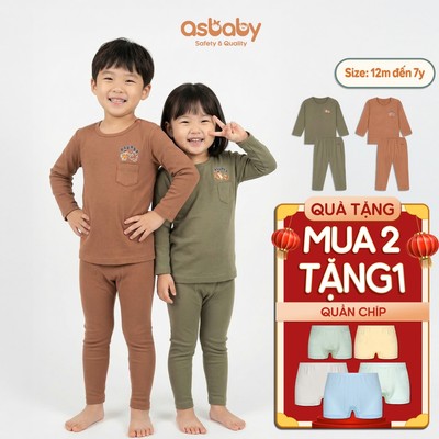 Bộ dài tay thu đông trơn basic Gentle Asbaby. đồ bộ dài tay cho bé ,vải petit cotton rayon cho bé từ 12 tháng - 7 tuổi
