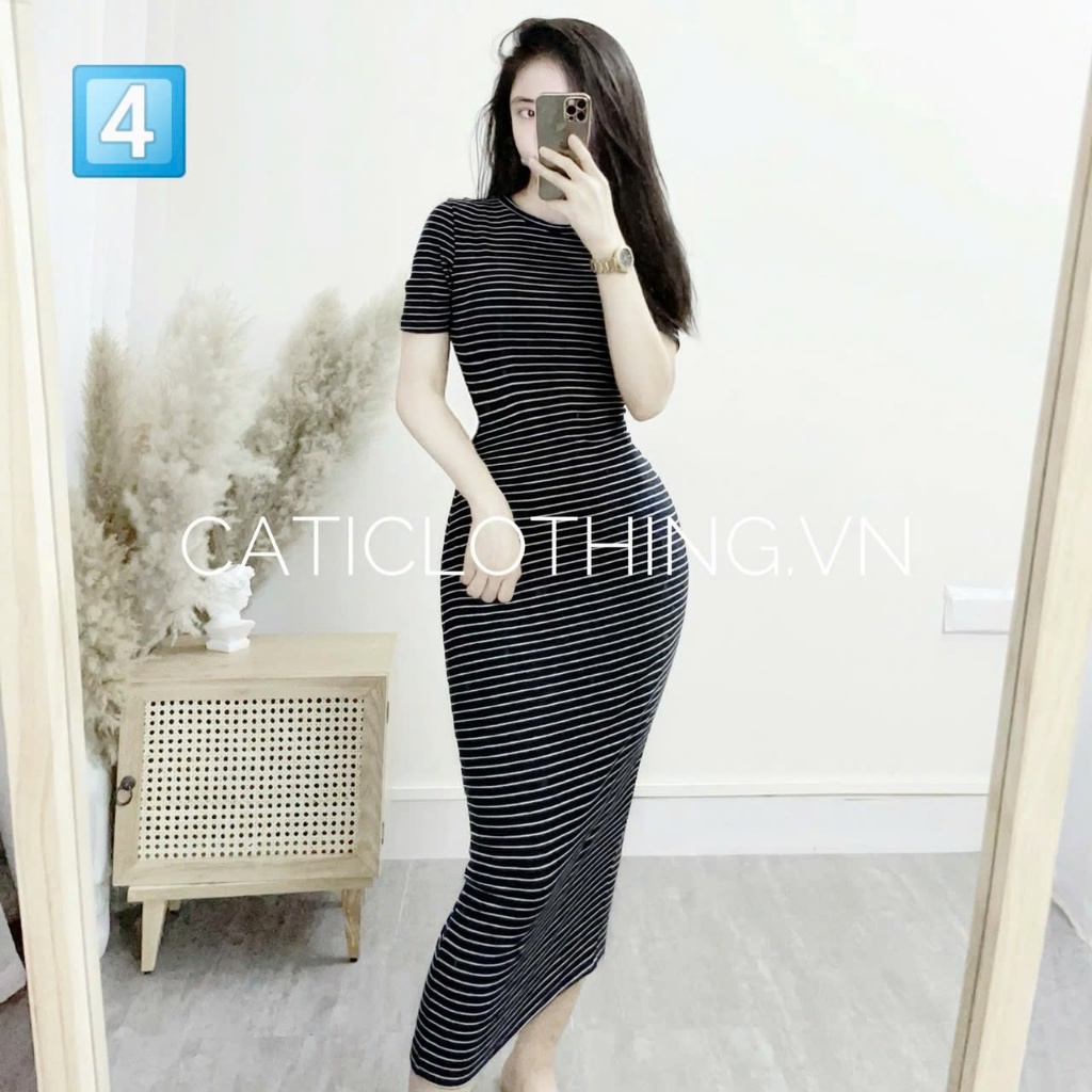 Đầm kẻ body Cati thun tăm 5 màu kẻ A2072