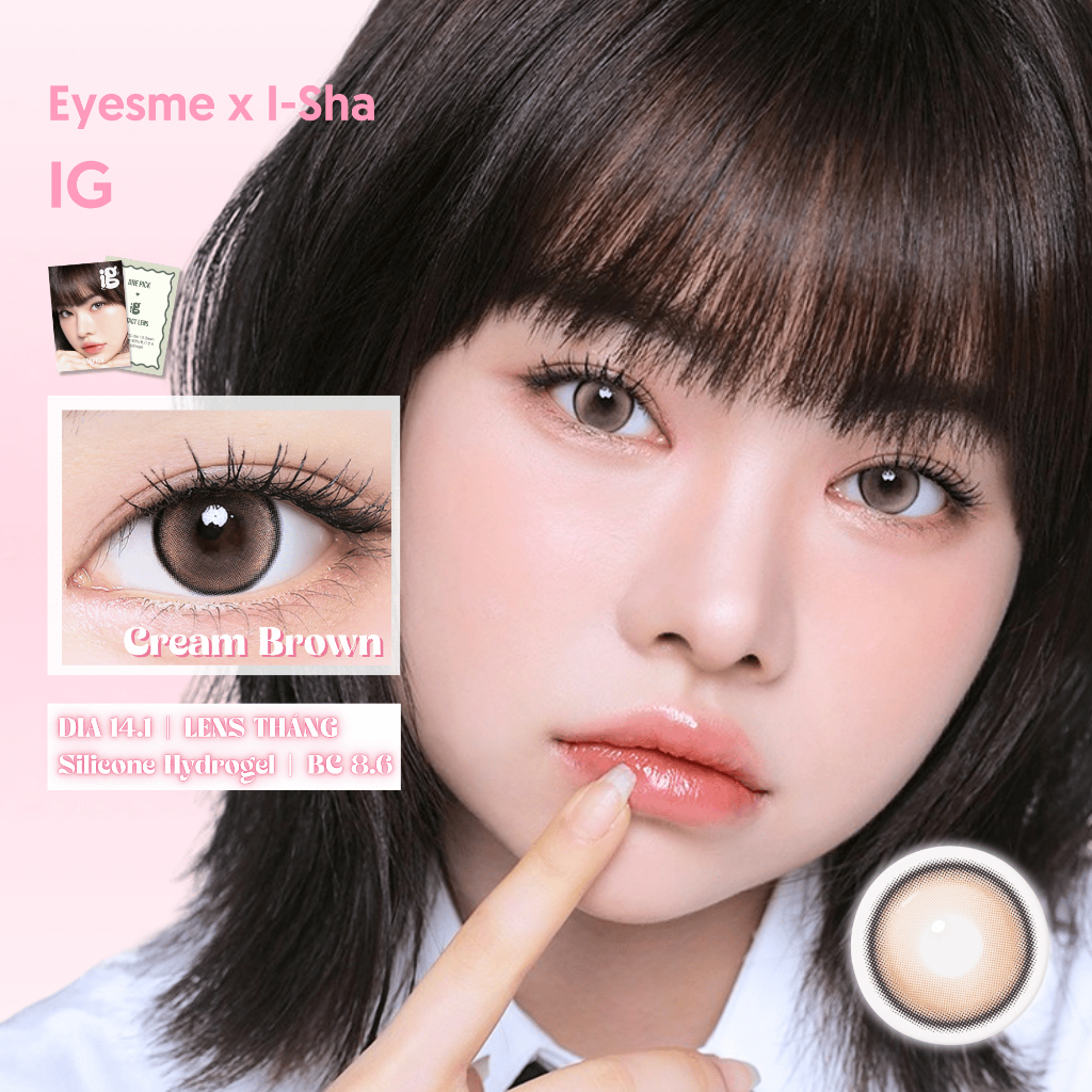 [Eyesme x I-Sha] Kính áp tròng 6 tháng Cream Brown lens nâu kem hiệu ứng mắt mèo - Wish I-Girl IG