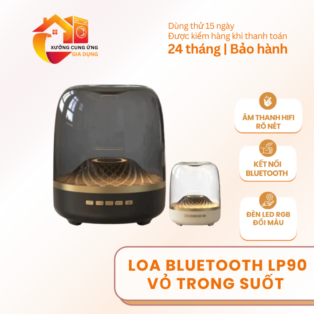 Loa Bluetooth LP90 vỏ trong suốt đèn led RGB âm thanh HiFi bass mạnh kết nối không dây pin bền tiện 