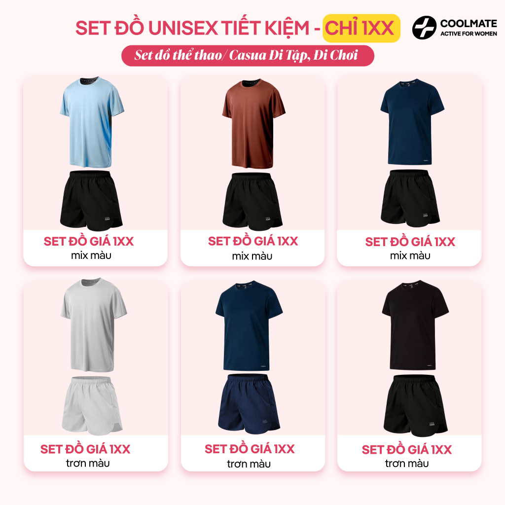 [🔥SET ĐỒ 1XX🔥] Set đồ Unisex Nữ Nam Mặc tập thể thao, Mặc hàng ngày Áo Coolmate Basics & Quần Maxcoo