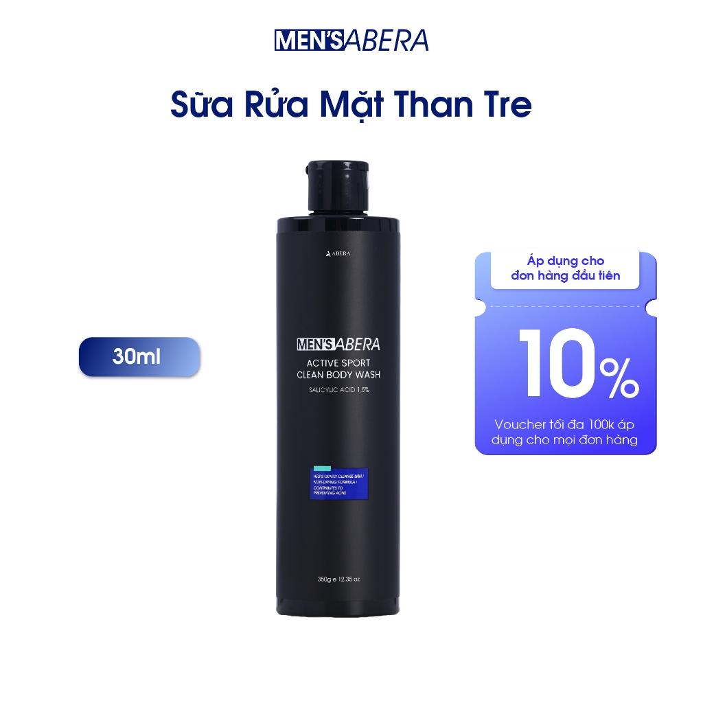 Sữa Tắm Mụn Lưng Nam MEN'ABERA 350g - Phức hợp PHA & BHA, Tea Tree Oil - Hỗ Trợ Làm Sạch Da, Góp Phầ
