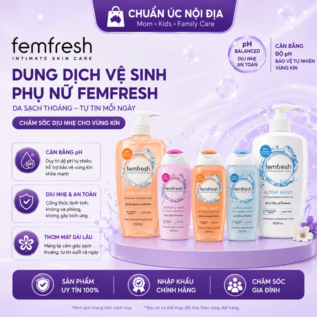 [Nhập Khẩu Tem Phụ] Dung Dịch Vệ Sinh Phụ Nữ Femfresh 250ml bản Anh, 600ml bản Úc