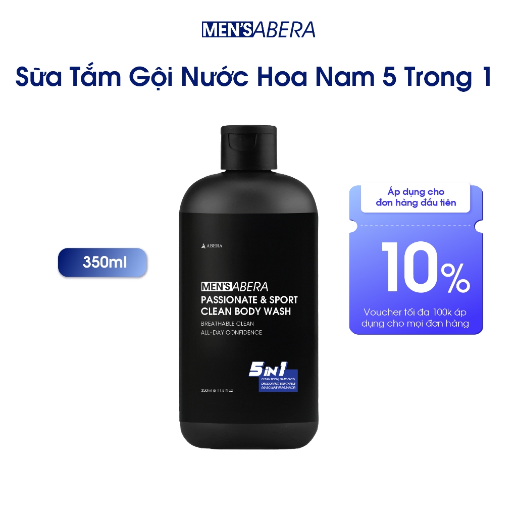 Sữa Tắm Gội Nước Hoa Nam 5 Trong 1 MEN’S ABERA 350ml – Tắm Gội Rửa Mặt, Hỗ Trợ Khử Mùi, Hương Nước H