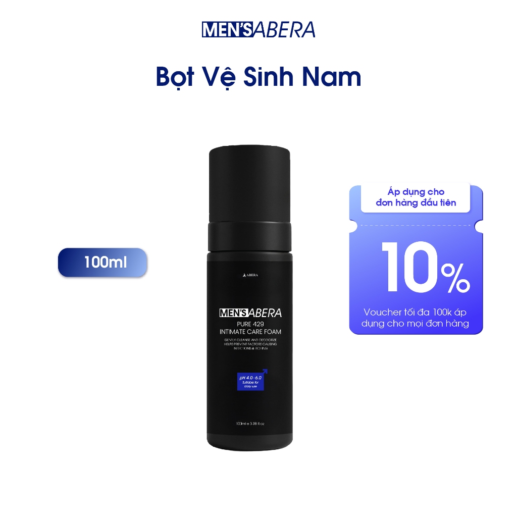 Bọt Vệ Sinh Nam MEN'ABERA 100ml - Zinc PCA & Lactobacillus - Hỗ Trợ Làm Sạch, Khử Mùi, Dịu Mát Vùng 